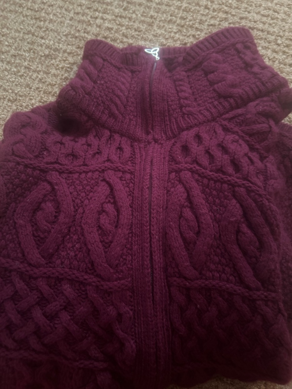 Women’s Cable Knit Zip-Front Sweater - Burgundy